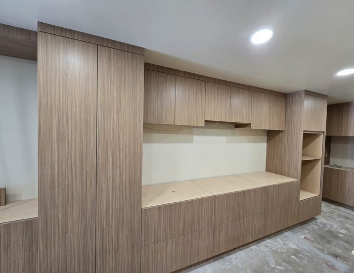 Custom media wall built-in installation
